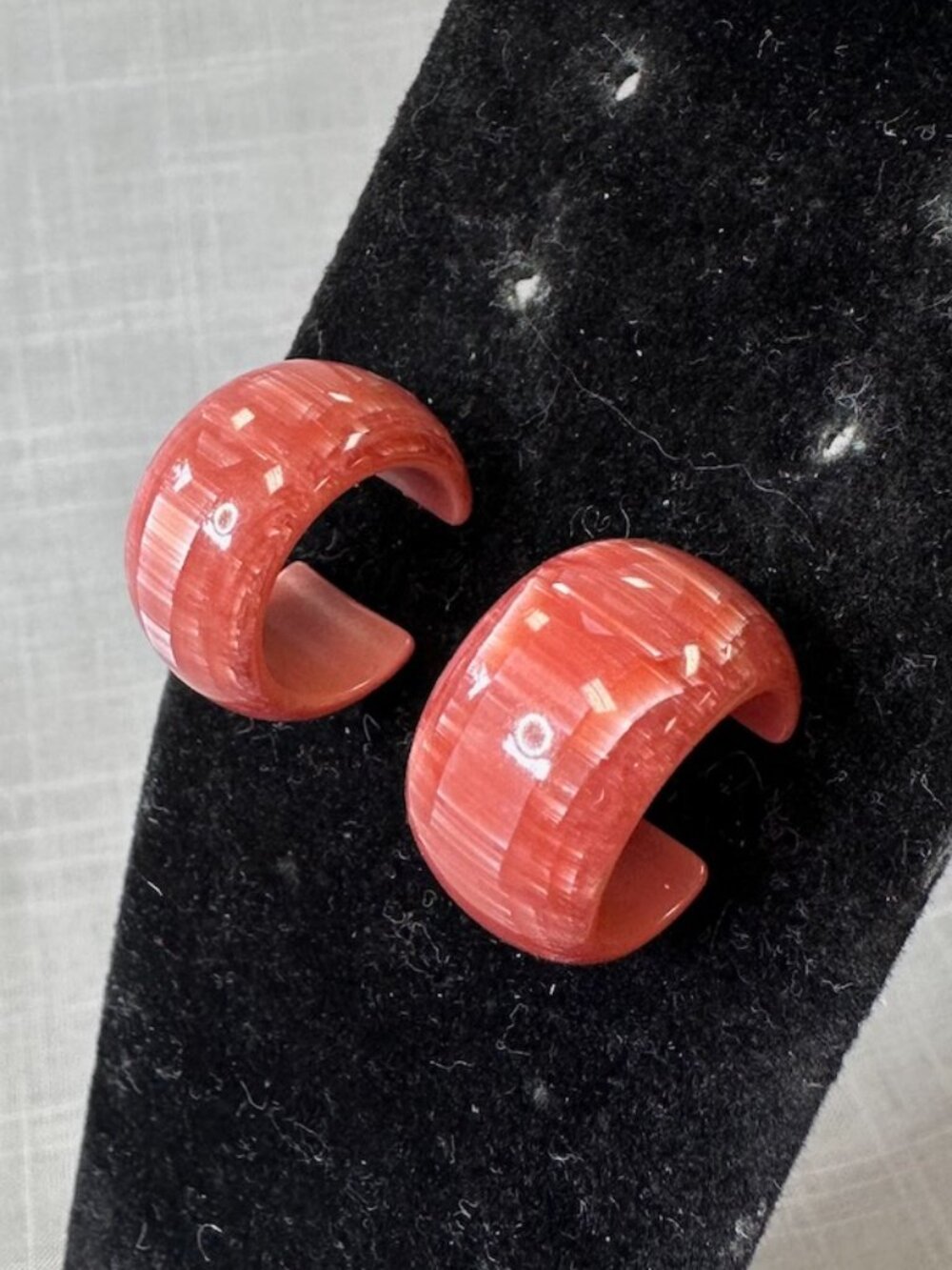 Vintage Small Dark Coral Resin Hoop Earrings